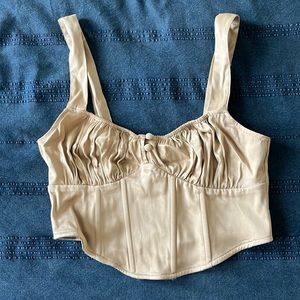 XS Satin Effect Corset Top in Beige from Zara